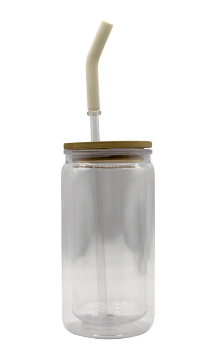 Double Wall Glass Tumbler With Bamboo Lid 475 ml - Pixelwave