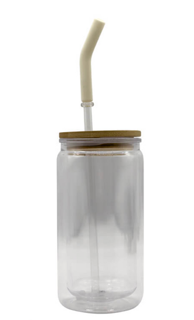 Double Wall Glass Tumbler With Bamboo Lid 475 ml - Pixelwave