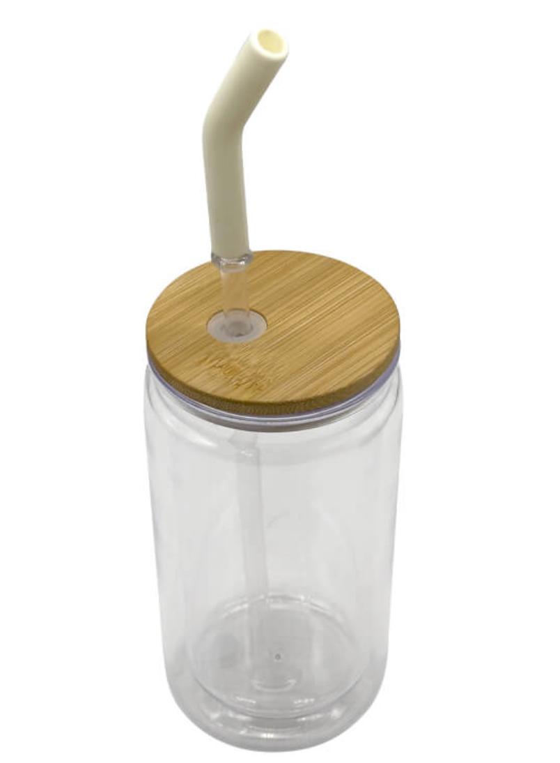 Double Wall Glass Tumbler With Bamboo Lid 475 ml - Pixelwave